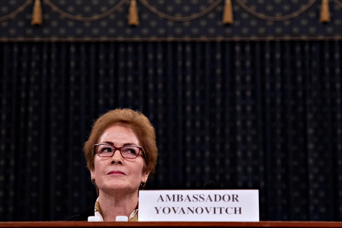 Marie Yovanovitch, former U.S. ambassador to Ukraine, is sworn in to testify before a House Intelligence Committee hearing as part of the impeachment inquiry into U.S. President Donald Trump on Capitol Hill. (Reuters Photo)