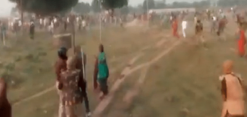 The farmers are demanding better compensation for their land acquired for the Trans-Ganga City project, an upcoming township near Kanpur. (Screengrab from ANI video tweet/@ANINewsUP)