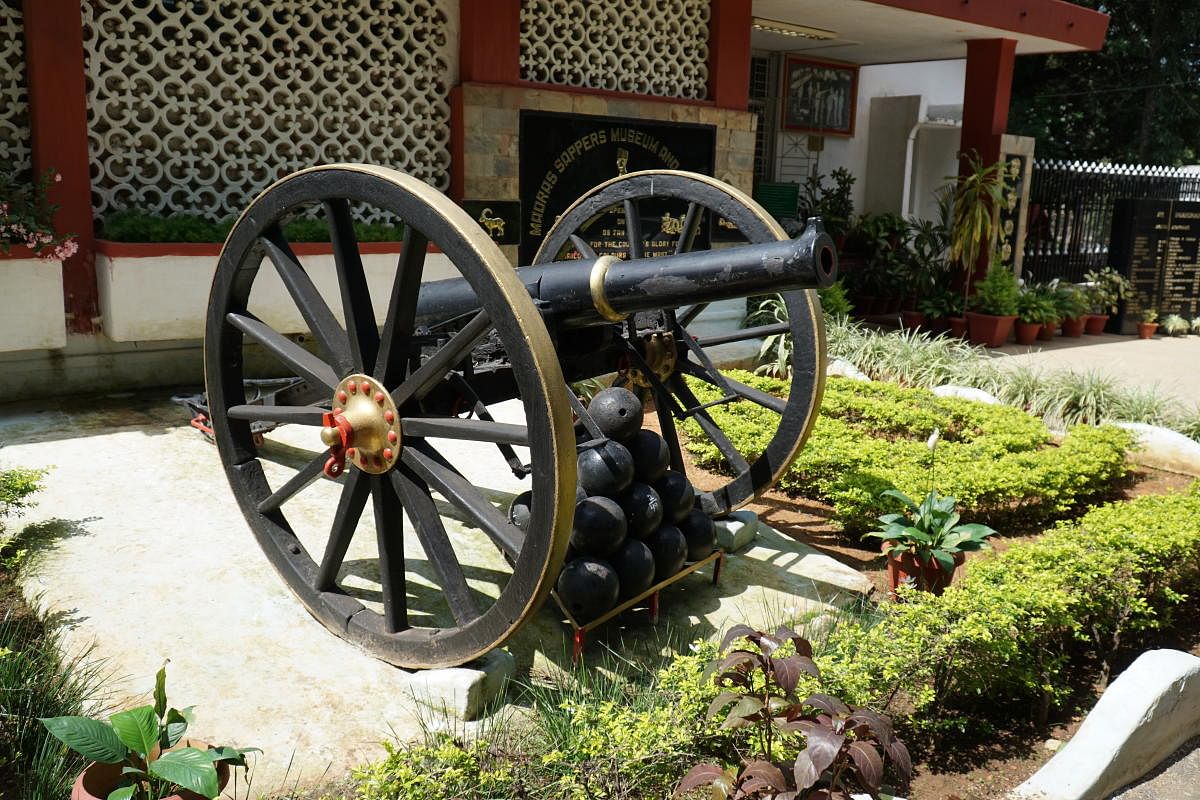 An 18th-century cannon outside the Madras Sappers Museum in Bengaluru on Saturday. DH PHOTO/AKHIL KADIDAL