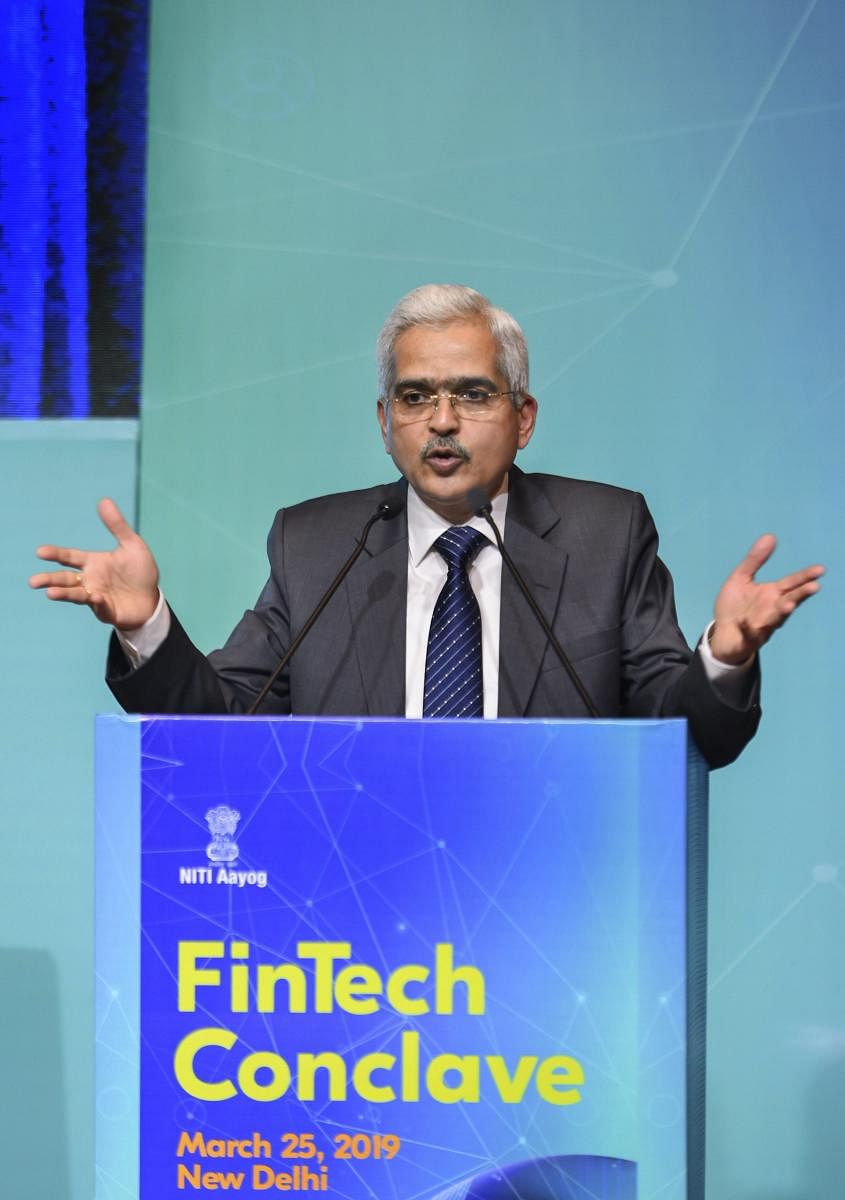 RBI Governor Shaktikanta Das delivering the keynote address during the NITI Aayog's FinTech Conclave 2019. (PTI Photo)