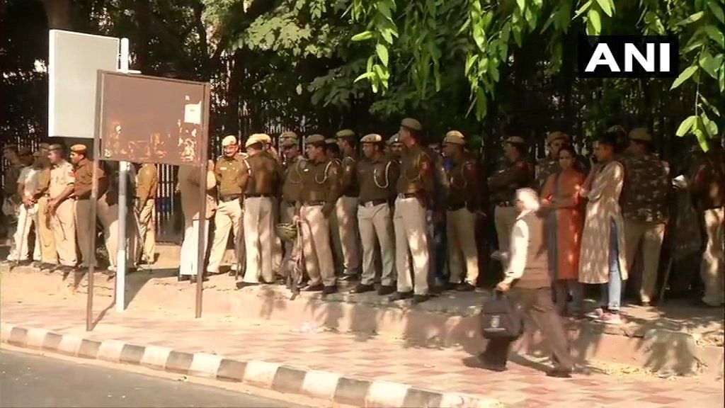 Ten companies are deployed outside JNU, police said. One company comprises 70 to 80 personnel. Photo/ANI
