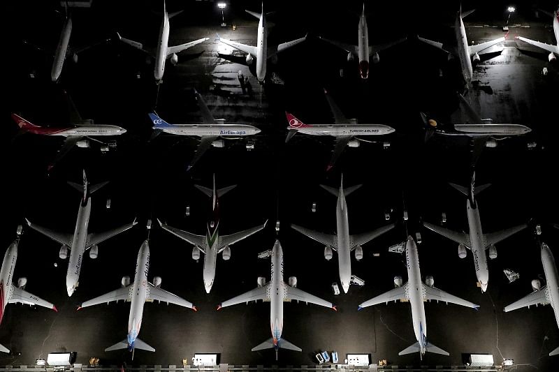 Aerial photos showing Boeing 737 Max airplanes parked at Boeing Field in Seattle, Washington. (Reuters Photo)