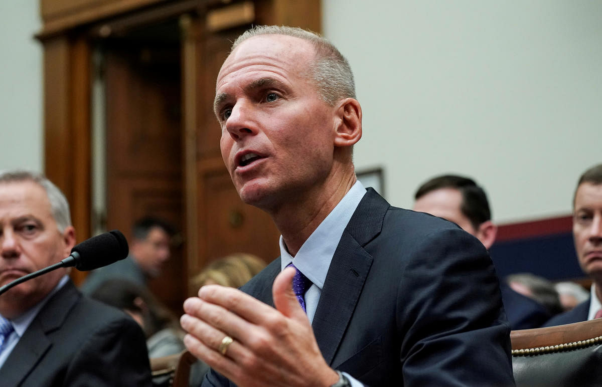 Boeing Chief Executive Dennis Muilenburg testifies before the House Transportation and Infrastructure Committee during a hearing on the grounded 737 MAX in the wake of deadly crashes. (Reuters Photo)