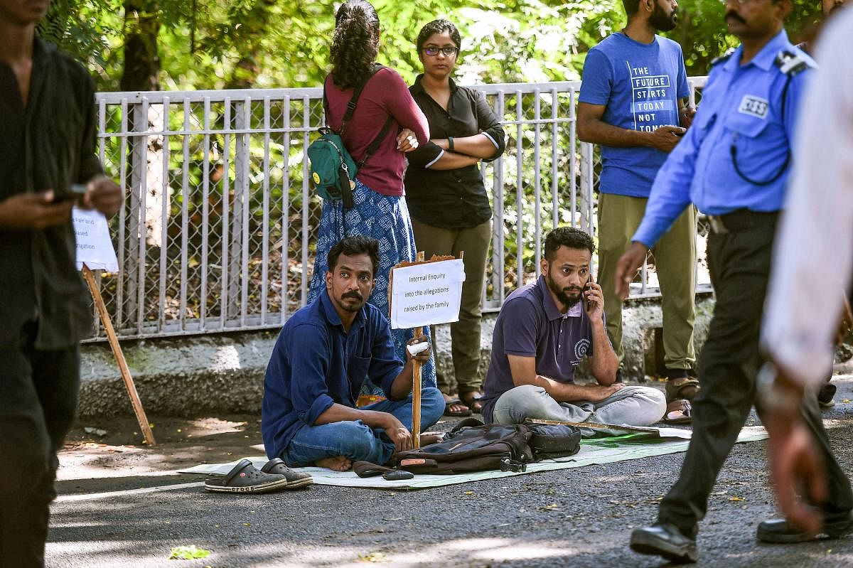 Two students of the IIT Madras, Azhar Moideen and Justin Joseph launched an indefinite hunger strike demanding a fair probe in the alleged suicide case of 19-year-old student Fatima Latheef, in Chennai. (PTI Photo)