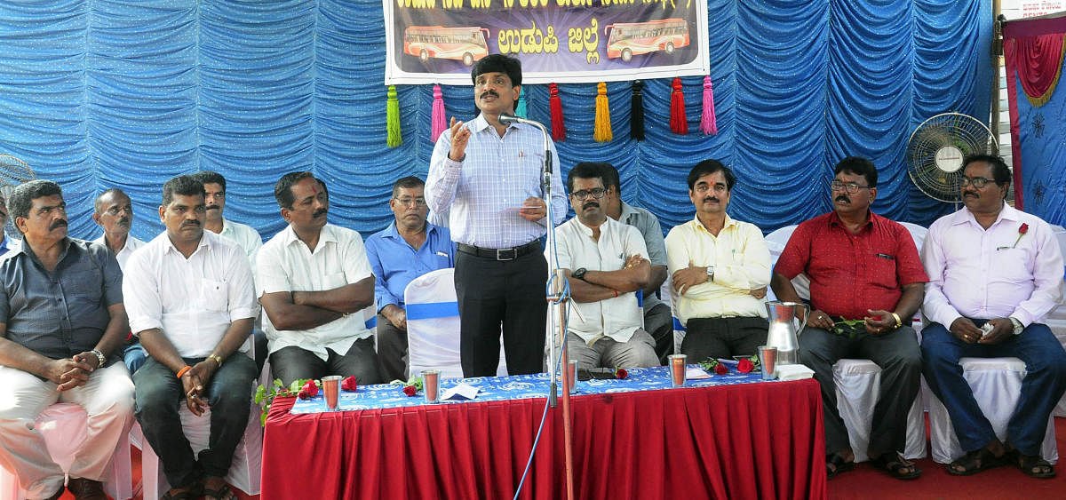 Deputy Commissioner G Jagadeesha speaks after launching 'Clean Bus Stand-Udupi City Bus Stand' campaign at City Bus Stand in Udupi on Tuesday.