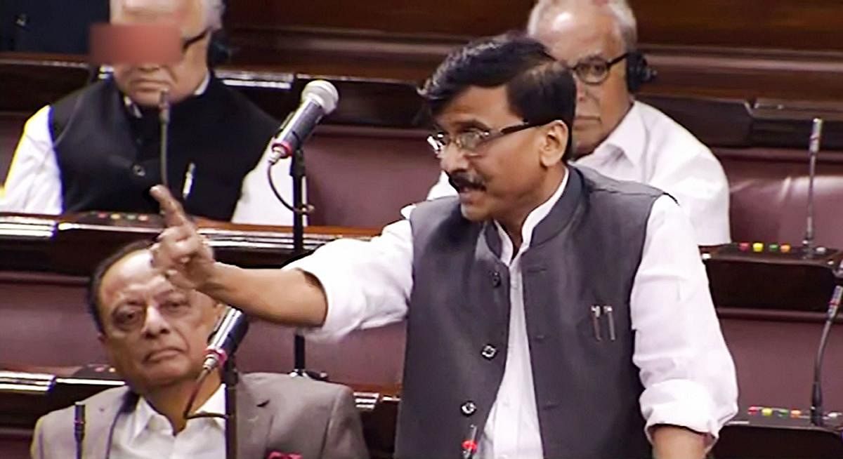 Shiv Sena MP Sanjay Raut speaks in the Rajya Sabha on the first day of the Winter Session of Parliament, in New Delhi. PTI