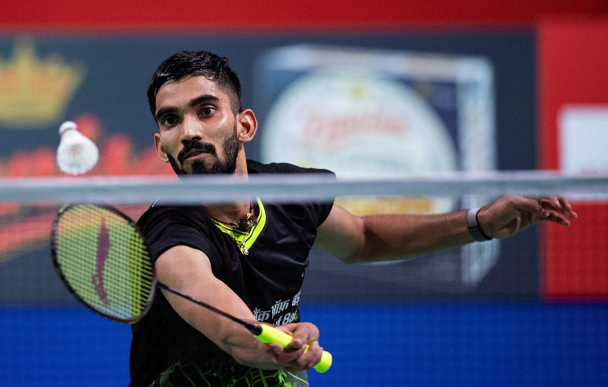 Srikanth Kidambi of India in action in his match against Anders Antonsen of Denmark. (Photo by Reuters)