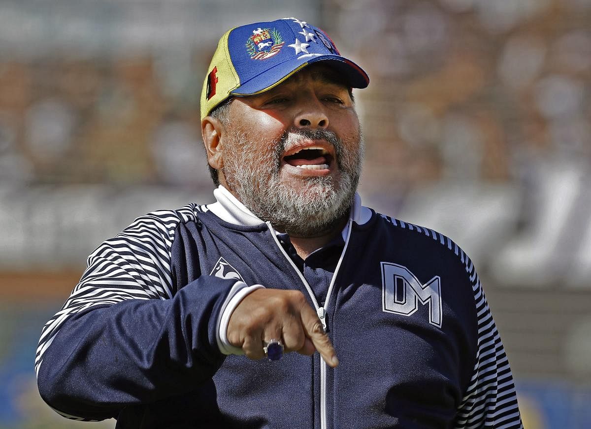 Argentina's Gimnasia y Esgrima La Plata coach, former football star Diego Armando Maradona. (Photo by Reuters)