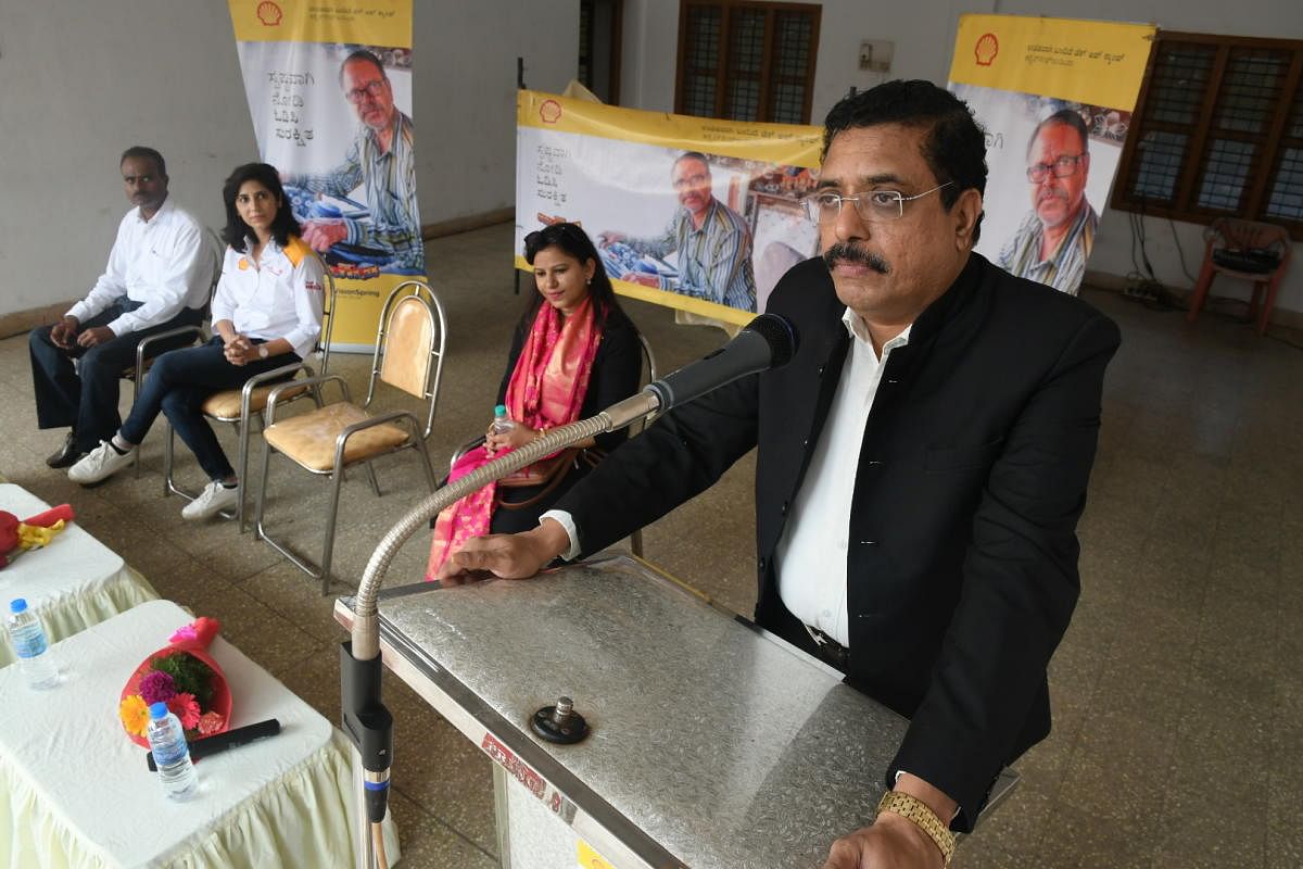 NMPT Chairman A V Raman speaks during the launch of 'Vision Correction' initiative organised jointly by the NMPT, Shell India and VisionSpring on Tuesday.