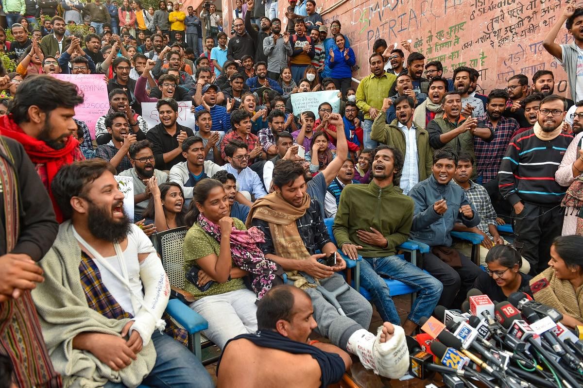 JNU students in the middle of the protest. (PTI file photo)