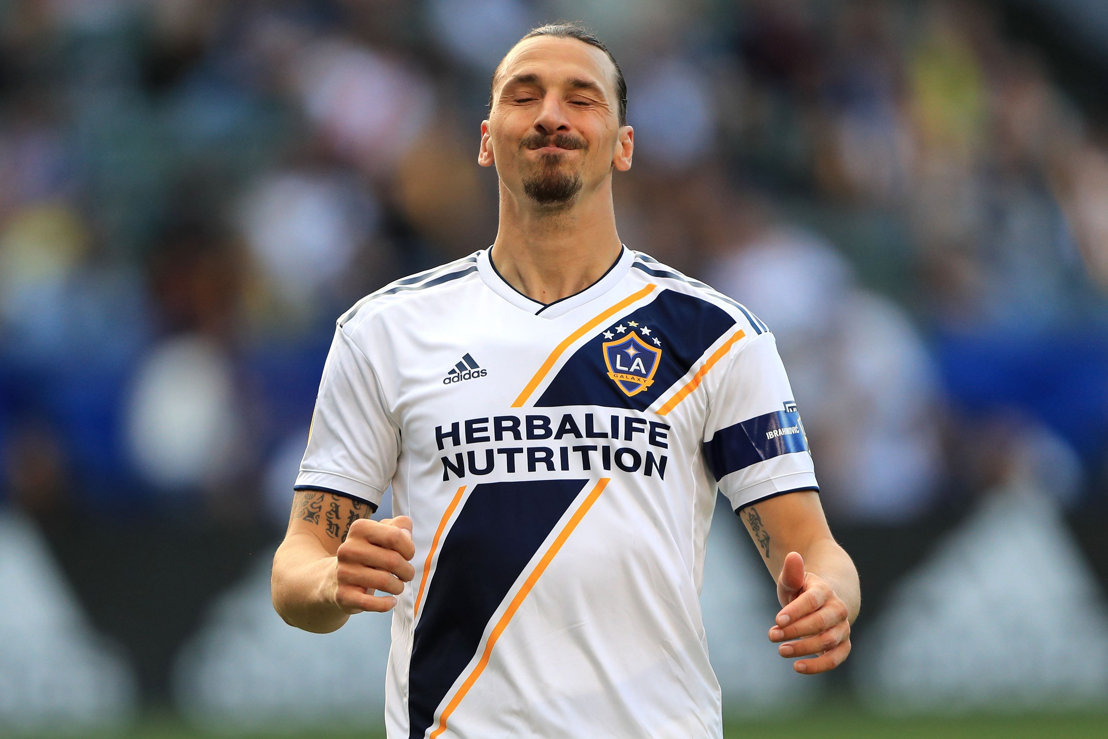 Zlatan Ibrahimovic #9 of Los Angeles Galaxy looks during the first half of a game against the Real Salt Lake at Dignity Health Sports Park. (AFP Photo)
