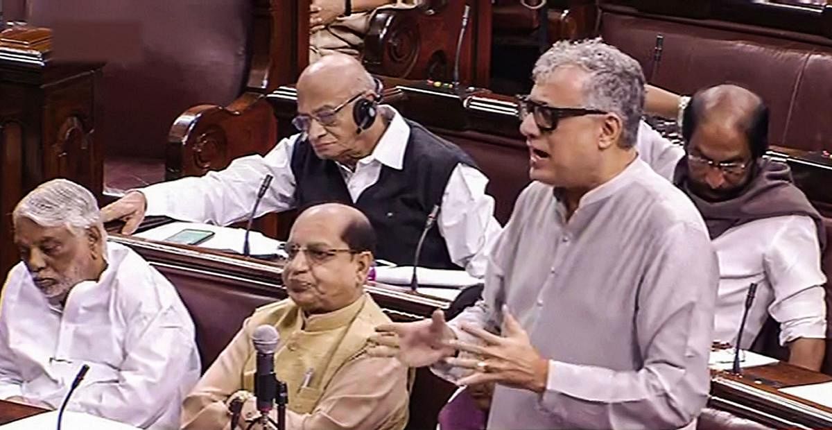 Trinamool Congress (TMC) leader Derek O'Brien speaks in the Rajya Sabha on the first day of the Winter Session of Parliament. PTI/RSTV