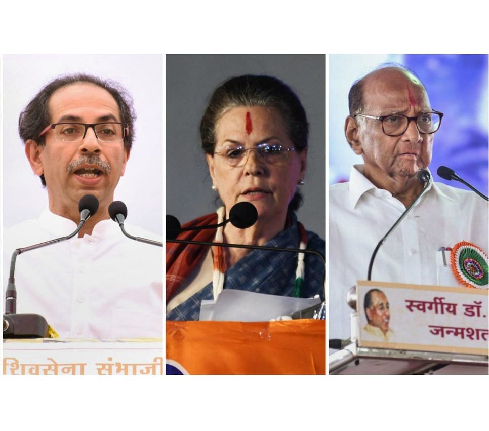 Shiv Sena chief Uddhav Thackeray, Congress president Sonia Gandhi and NCP chief Sharad Pawar. (L to R)