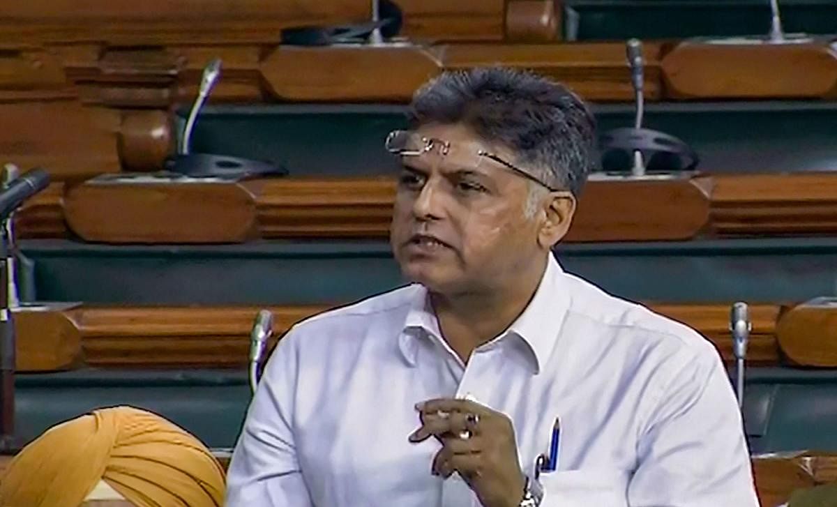 Congress MP Manish Tewari speaks in the Lok Sabha during the Winter Session of Parliament, in New Delhi. (PTI Photo)