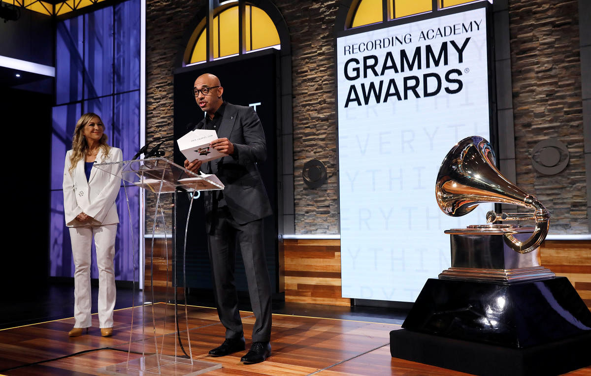 Record producer Harvey Mason Jr and the Recording Academy CEO Deborah Dugan announce nominations for the 2020 Grammy Awards at a news conference in Manhattan, New York, U.S. November 20, 2019. (Photo by Reuters)