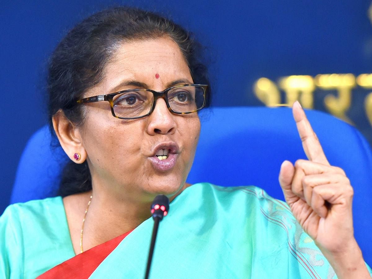 Union Finance Minister Nirmala Sitharaman addresses the media after a Cabinet meeting in New Delhi on Wednesday. PTI