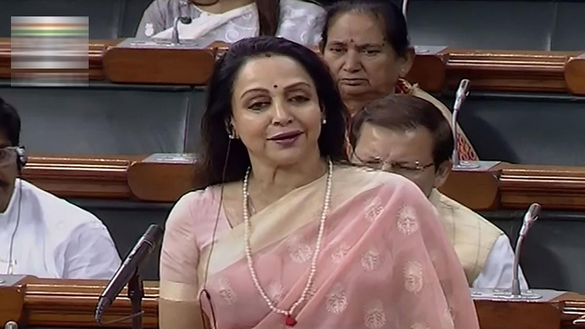 BJP MP Hema Malini speaks in the Lok Sabha during the Winter Session of Parliament. PTI