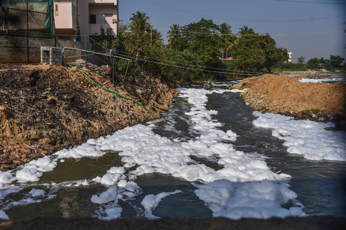 The lake had become so toxic that it emitted clouds of white froth.