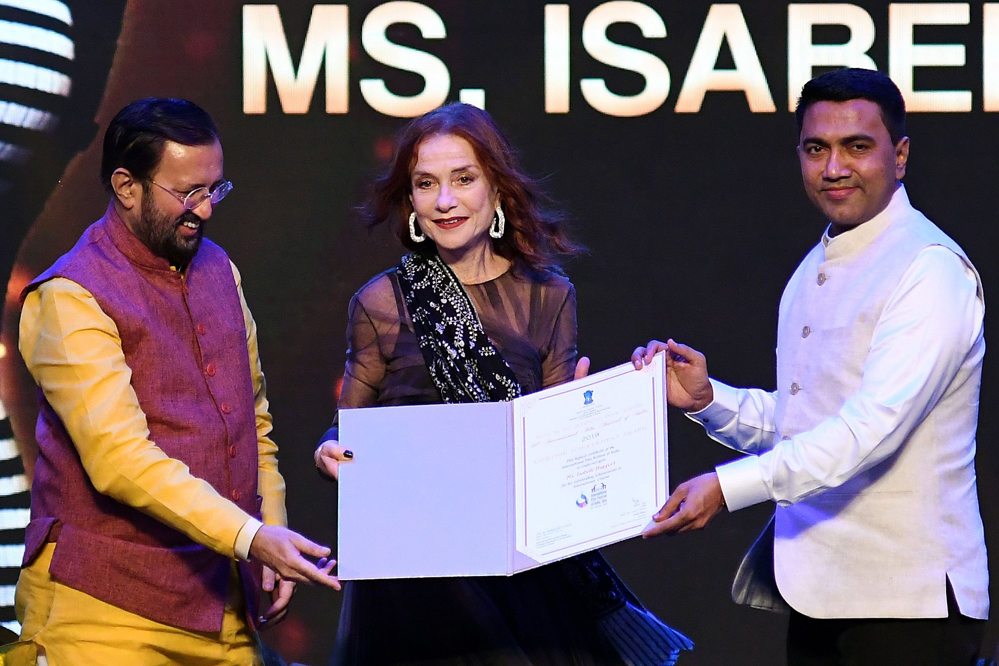Isabelle Huppert was conferred the Lifetime Achievement Award at IFFI Goa this year. DH PHOTO BY PUSHKAR V