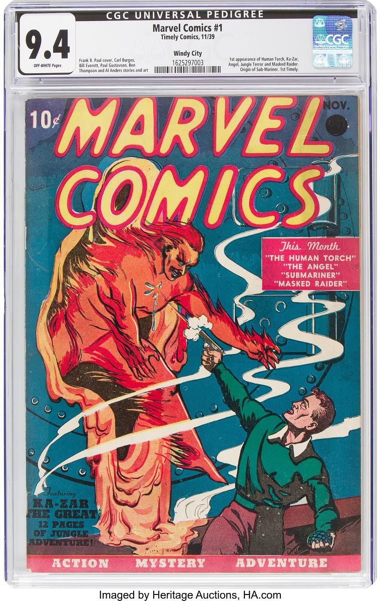 Heritage Auctions shows a copy of Marvel Comics No. 1, the 1939 comic book considered the ‘Big Bang’ of the Marvel Comics Superhero Universe. (Photo by AFP)