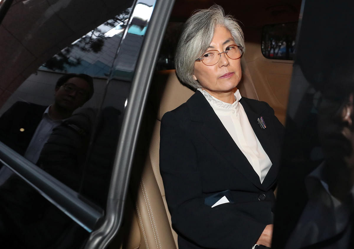 South Korean Foreign Minister Kang Kyung-Wha leaves the Foreign Ministry to attend G20 foreign ministers meeting held in the central Japanese city of Nagoya, in Seoul, South Korea.(Photo by REUTERS)