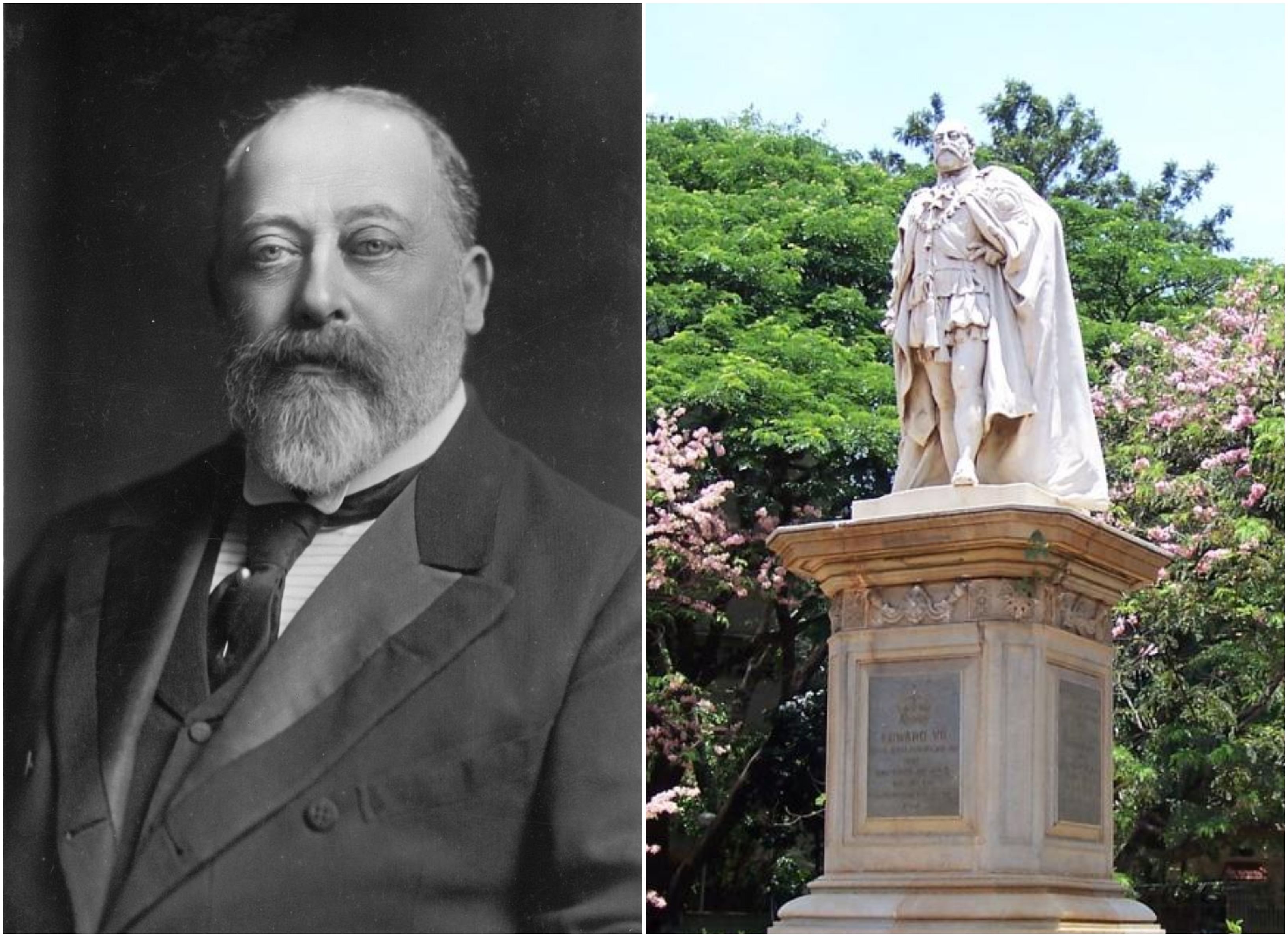 Some of Edward VII’s (L) nicknames were Bertie, Edward the Caresser and Uncle of Europe. The statue of King Edward VII in Cubbon Park. (R)