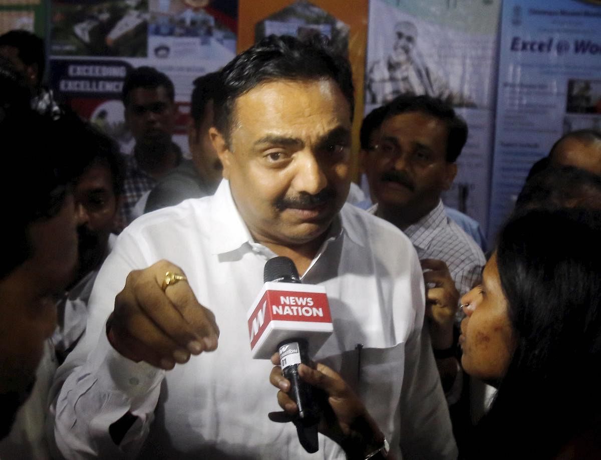 NCP MLA Jayant Patil speaks to media after a meeting with party MLA's in Mumbai. (PTI Photo)