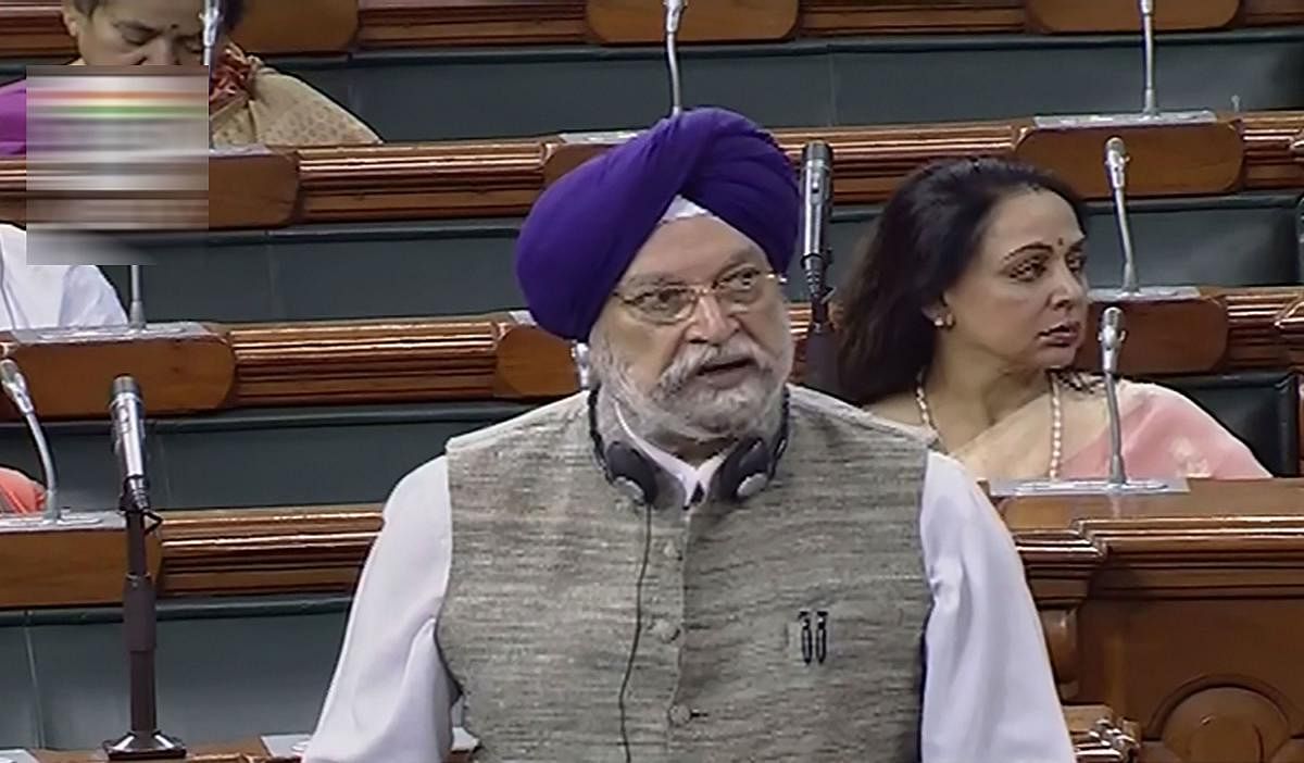 Union minister Hardeep Singh Puri introduced the National Capital Territory of Delhi (Recognition of Property Rights of Residents in Unauthorised Colonies) Bill, 2019. PTI