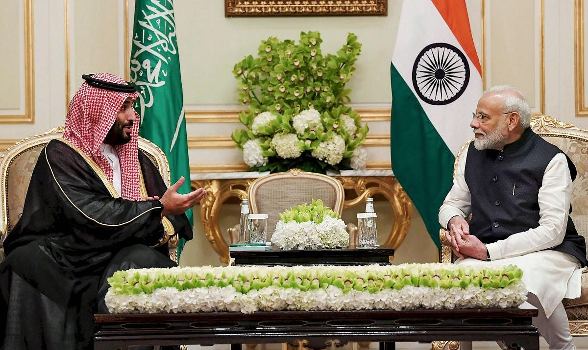 File PTI picture of Prime Minister Narendra Modi meets Crown Prince Mohammad Bin Salman Al Saud