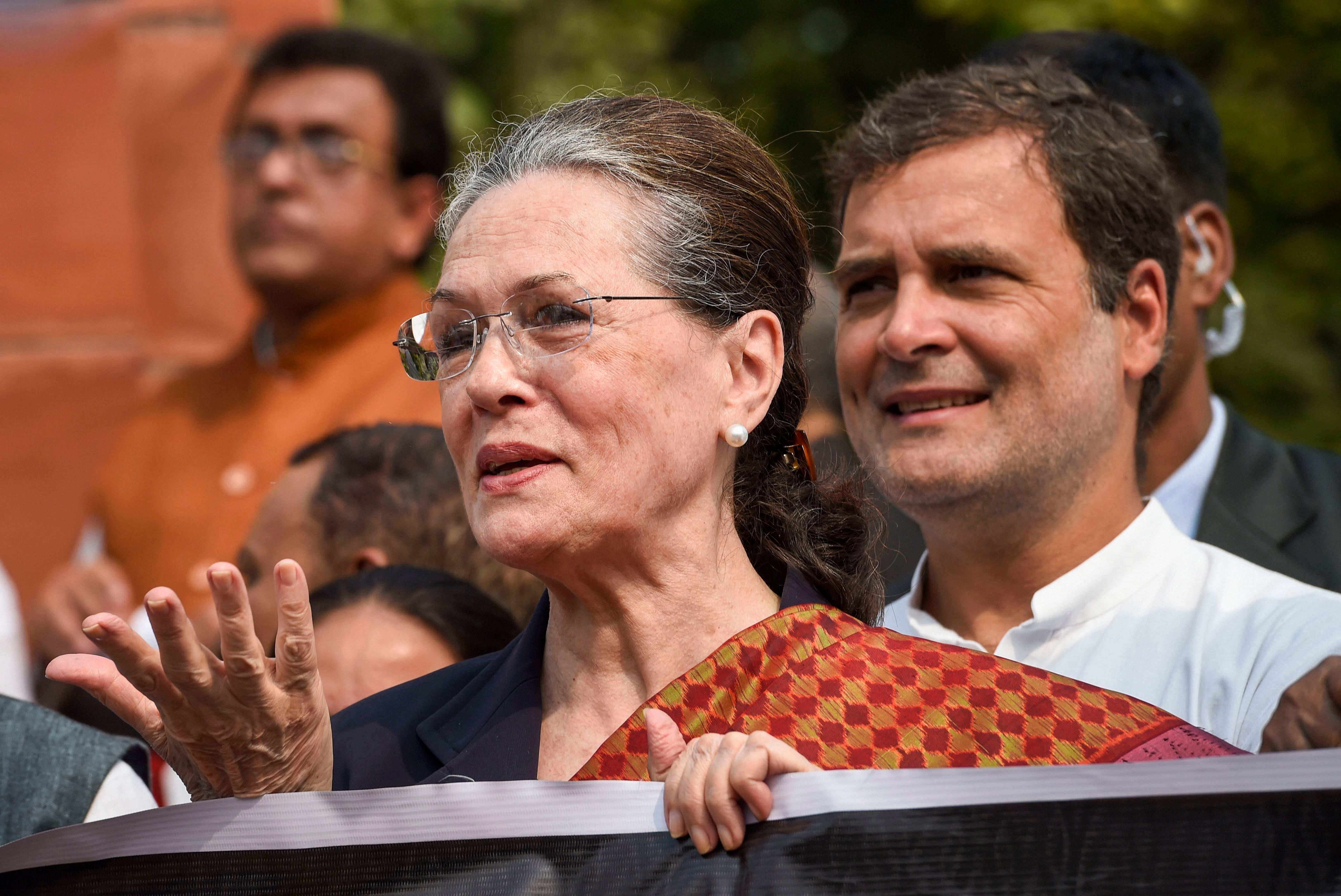 Congress President Sonia Gandhi and party leader Rahul Gandhi. (PTI Photo)