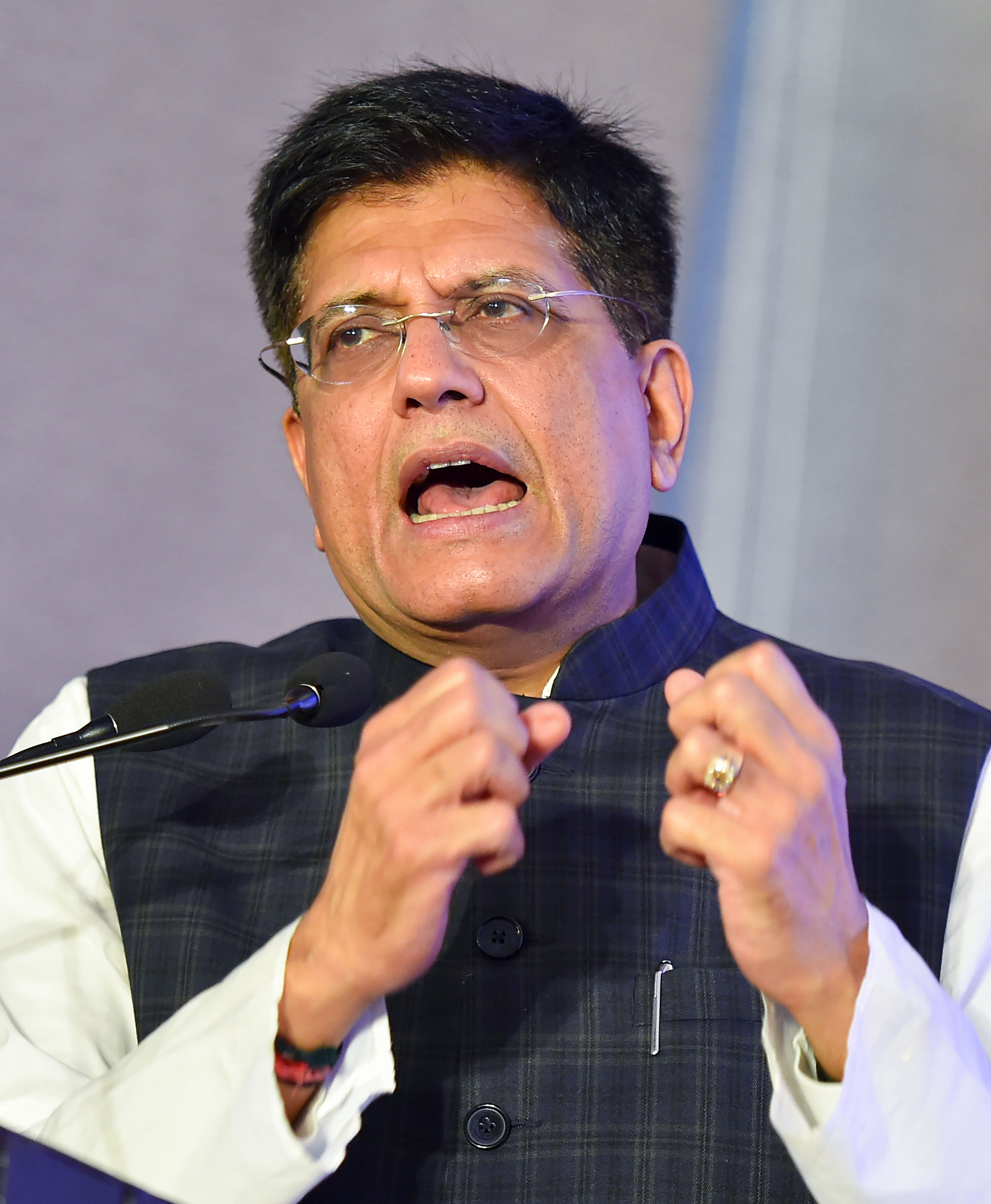 Union Minister of Commerce and Industry & Railways Piyush Goyal speaks at Kashmironomics Conclave 2019, in New Delhi, Wednesday, Nov. 27, 2019. (PTI Photo)
