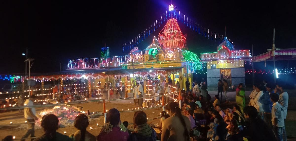 The temple dedicated to Gramadevathe Sri Banashankari Devi was decked up with lights, on the occasion of the annual fair of the temple, in Hebbale village on Tuesday night.