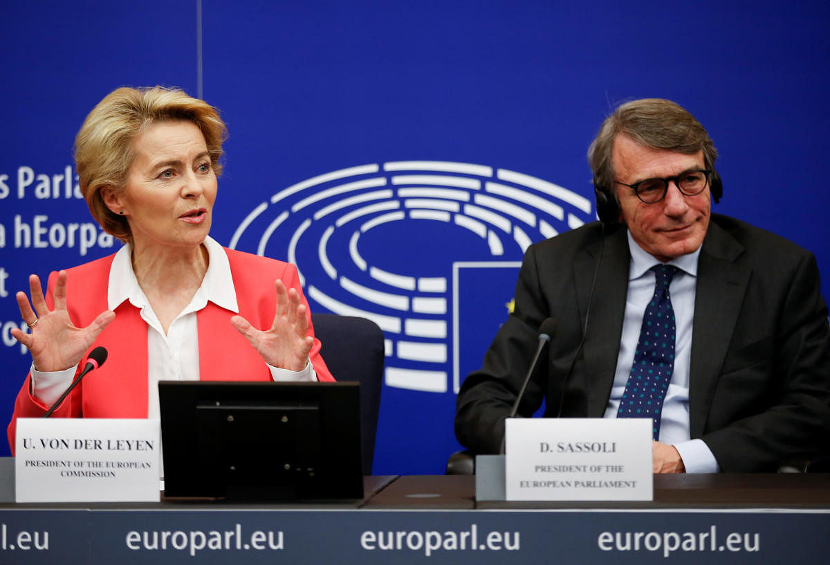 European Commission President Ursula von der Leyen and European Parliament President David Sassoli attend a news conference after the vote of Members of the EU Parliament on her college of commissioners, in Strasbourg, France. Photo by REUTERS