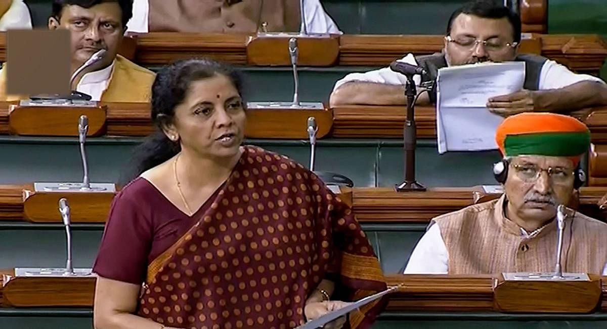 Union Finance Minister Nirmala Sitharaman speaks in the Lok Sabha during the Winter Session of Parliament. Representative Image. PTI Photo