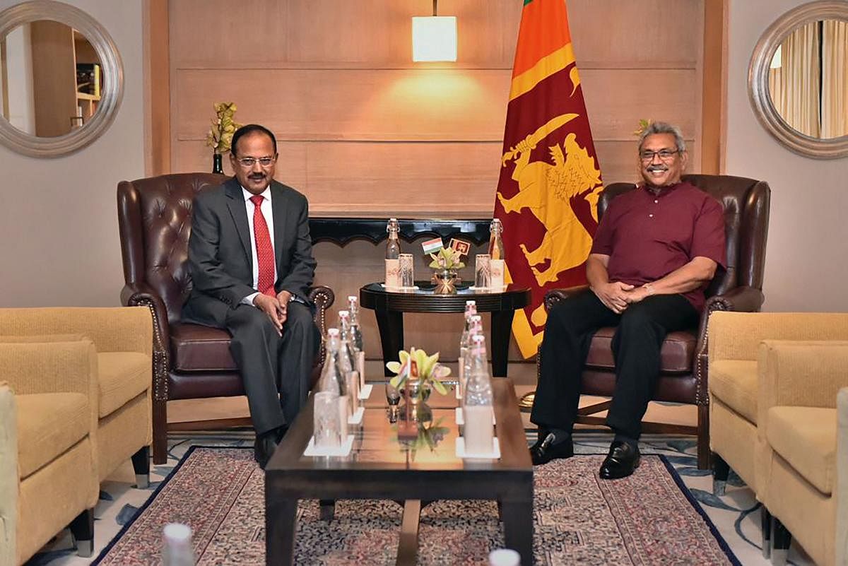 National Security Advisor (NSA) Ajit Doval and Sri Lankan President Gotabaya Rajapaksa during a meeting, in New Delhi, Thursday, Nov. 28, 2019. (PTI Photo)