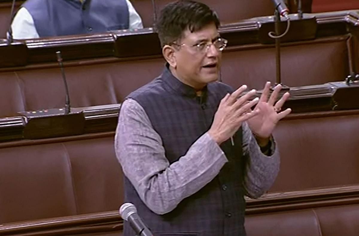 Union Minister of Commerce and Industry, Railways Piyush Goyal speaks in the Rajya Sabha(Photo by PTI)