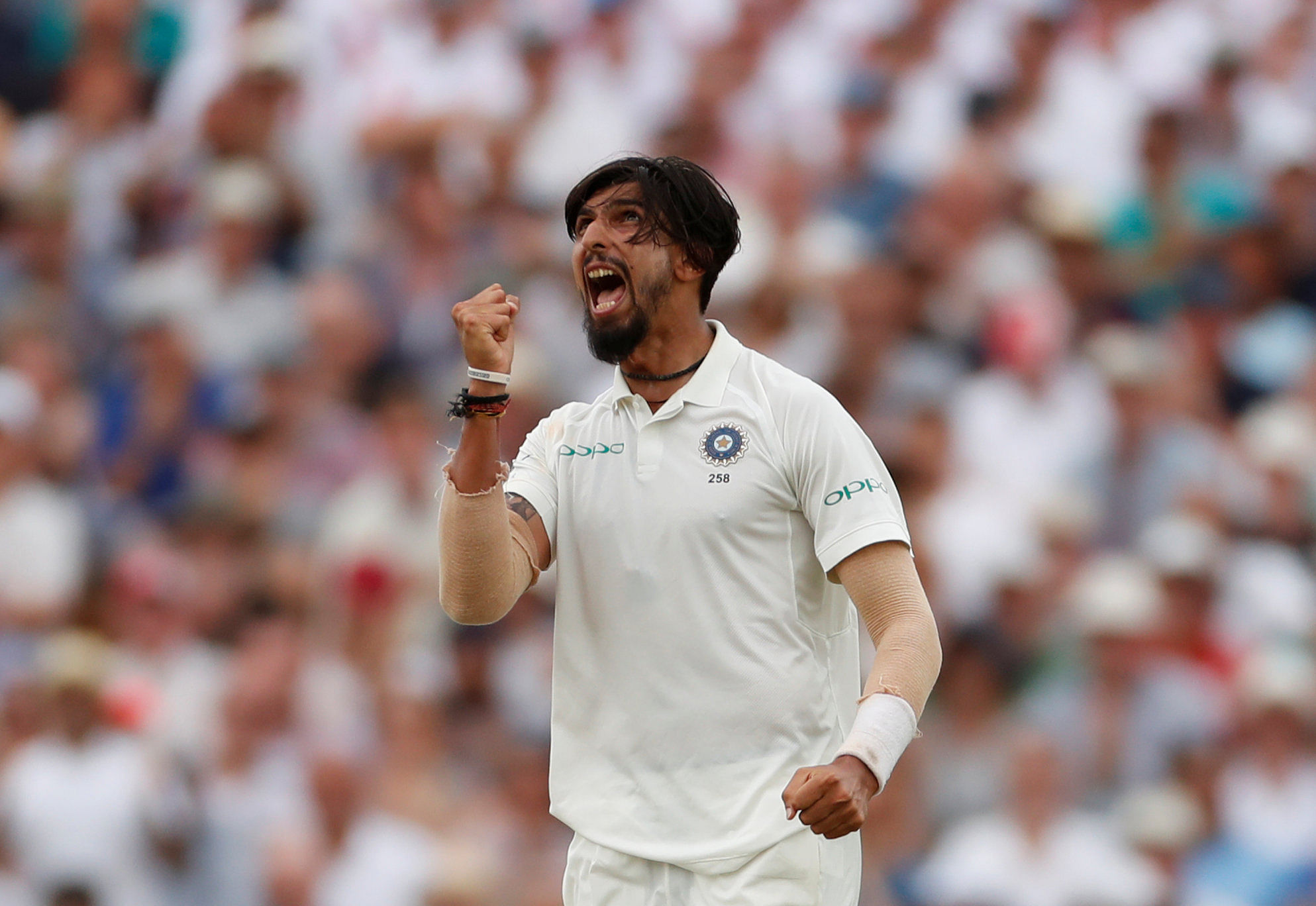 Ishant Sharma celebrates after taking the wicket of England's Stuart Broad. (Reuters Photo)