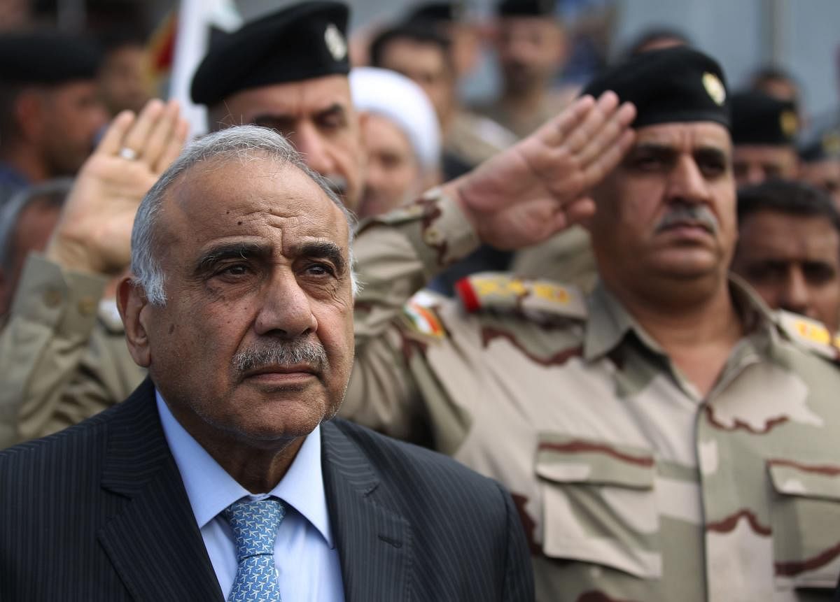 In this file photo taken on October 23, 2019 Iraq's Prime Minister Adel Abdel Mahdi speaks during a funeral ceremony in Baghdad. (AFP Photo)