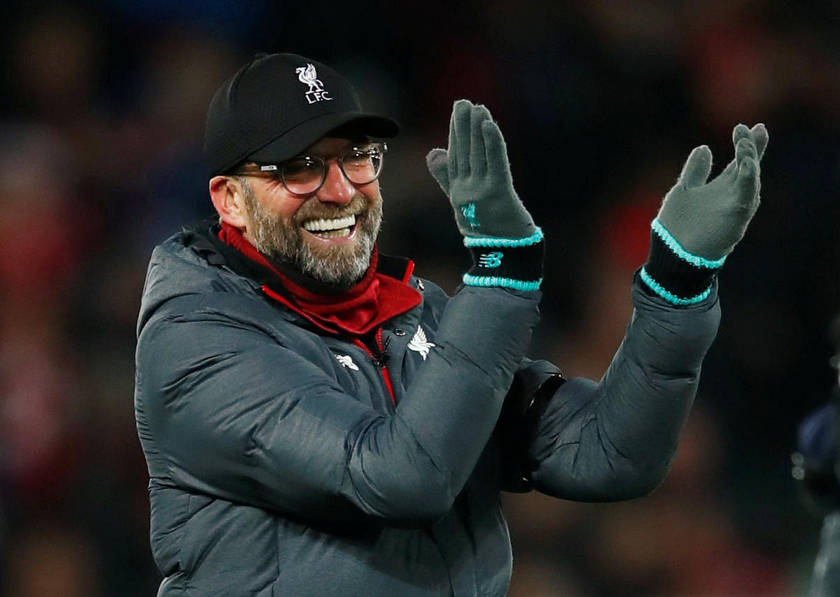Liverpool manager Juergen Klopp celebrates after the match. (Reuters Photo)