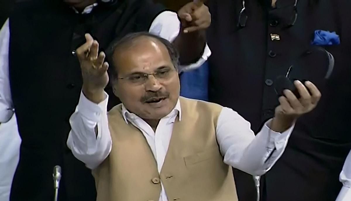 BJP members in Lok Sabha on Monday protested against Congress leader Adhir Ranjan Chowdhury calling Prime Minister Narendra Modi and Home Minister Amit Shah as "infiltrators" and sought his apology for the "insult". Photo/PTI