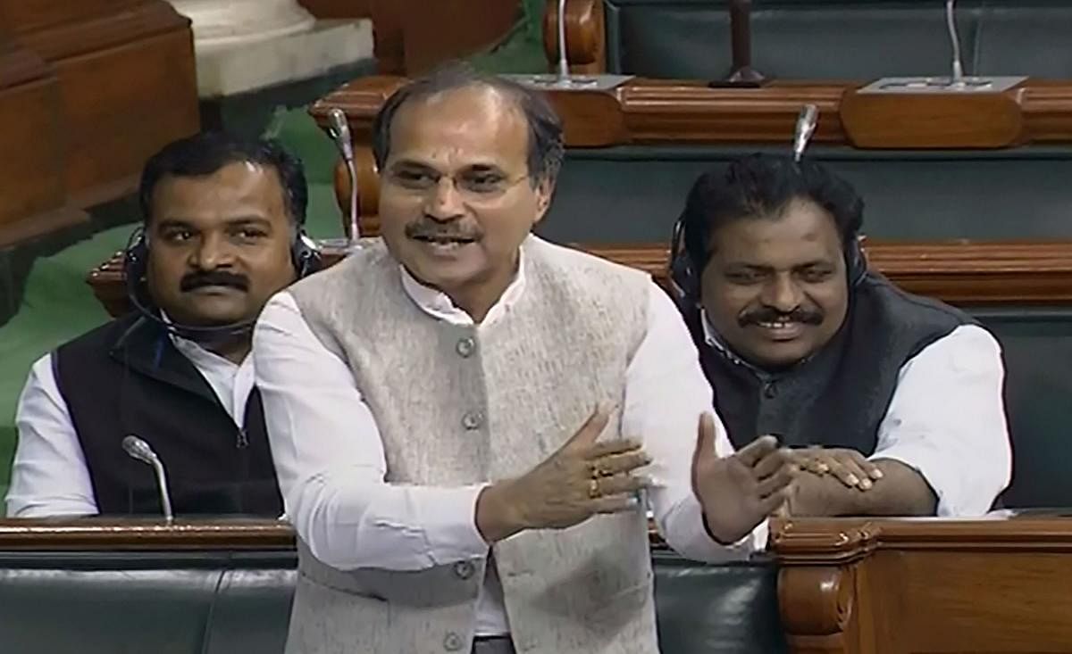 Congress leader Adhir Ranjan Chowdhury speaks in the Lok Sabha during the Winter Session of Parliament. Photo by PTI.