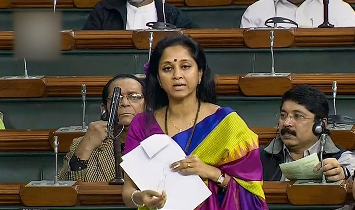 NCP MP Supriya Sule speaks in the Lok Sabha during the Winter Session of Parliament, in New Delhi. PTI photo
