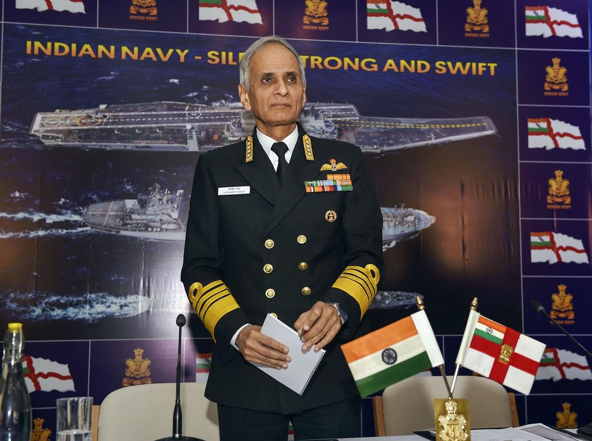 Chief of Naval Staff, Admiral Karambir Singh, at a press conference in New Delhi. PTI photo