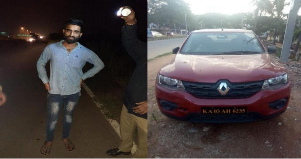 Tej Singh and the self-drive car, out of which he allegedly pushed his wife and ran her over. SPECIAL ARRANGEMENT