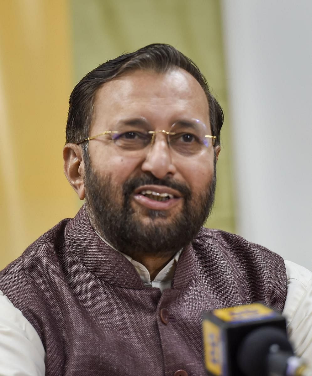 Minister of Information and Broadcasting, Prakash Javadekar, addresses after the launch a new patriotic music video 'Watan' in the enthralling voice of Javed Ali, in New Delhi, Tuesday, Aug 13, 2019. (PTI Photo)