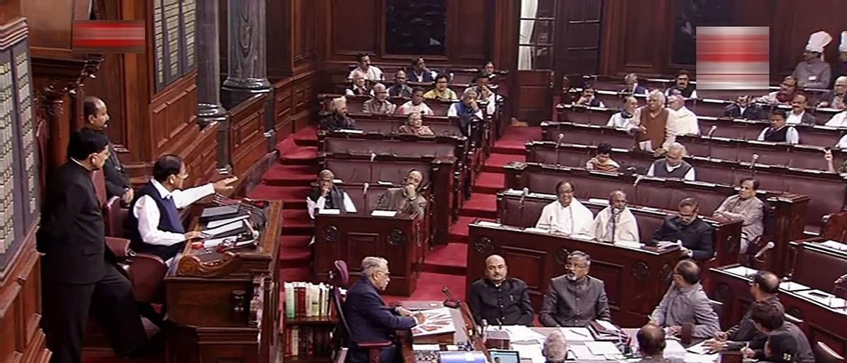 Rajya Sabha Chairman M Venkaiah Naidu conducts proceedings of the House during the Winter Session of Parliament in New Delhi, Thursday, Dec. 5, 2019. (PTI Photo)