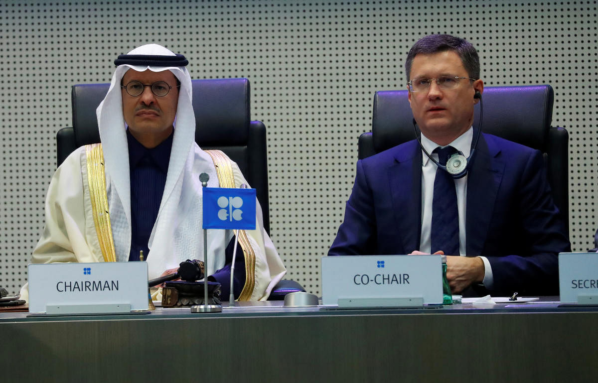 Saudi Arabia's Minister of Energy Prince Abdulaziz bin Salman Al-Saud and Russia's Energy Minister Alexander Novak. Photo by REUTERS.