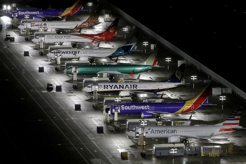 Aerial photos showing Boeing 737 Max airplanes parked at Boeing Field in Seattle. (Reuters Photo)