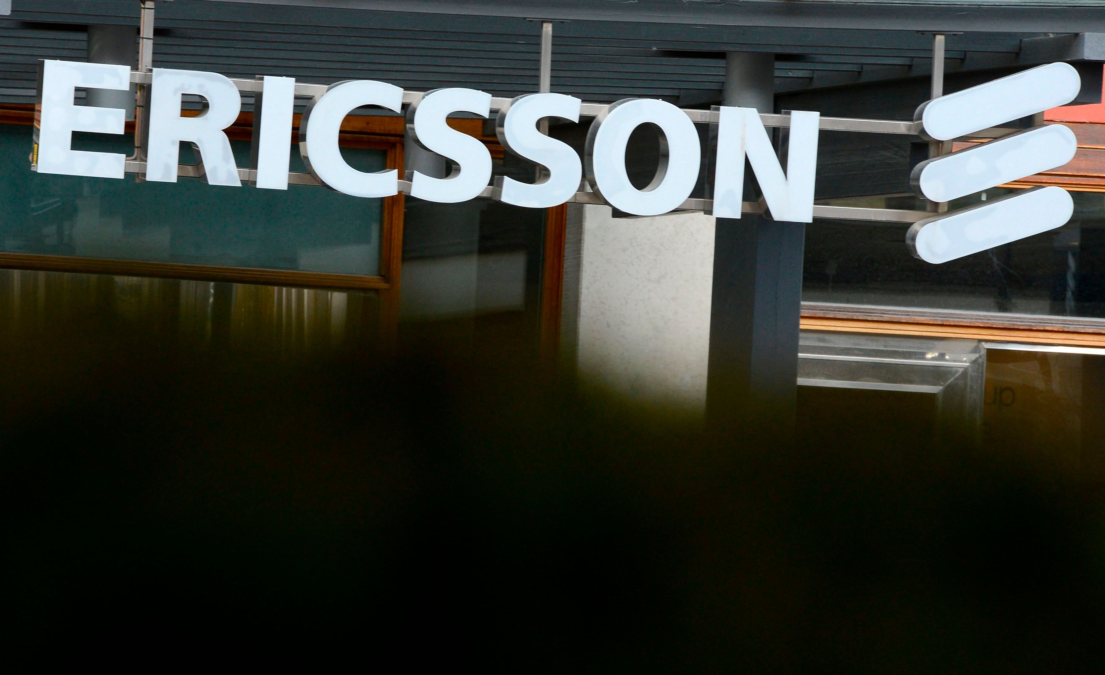 Swedish provider of telecommunications equipment and data communication systems giant Ericsson logo at the Ericsson headquarters in Stockholm's suburb of Kista. (AFP Photo)