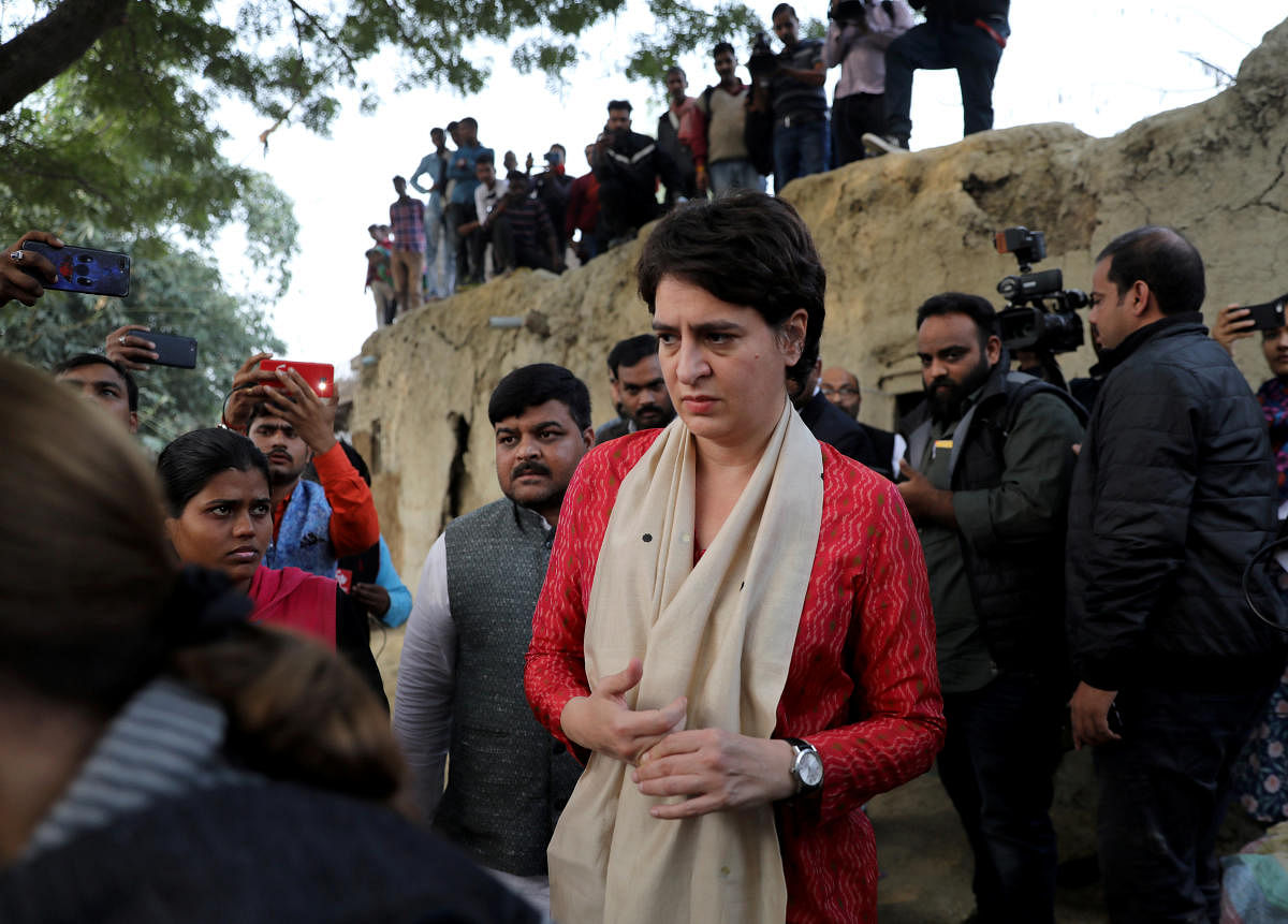 Priyanka Gandhi Vadra, a leader of India's main opposition Congress party, arrives to meet the relatives of a 23-year-old rape victim, who died in a New Delhi hospital on Friday after she was set on fire by a gang of men. (Reuters Photo)
